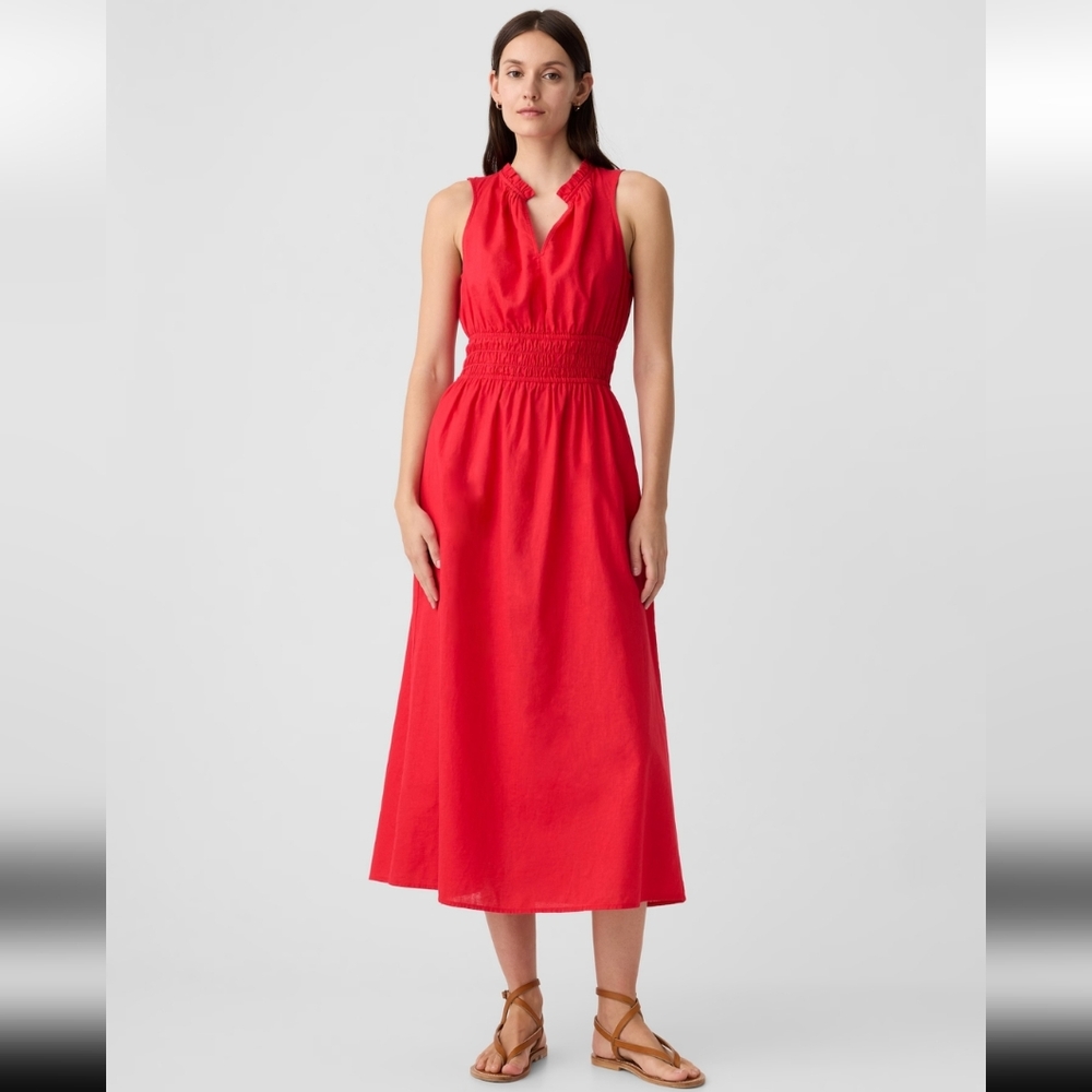 GAP Linen-Blend Splitneck Maxi Dress